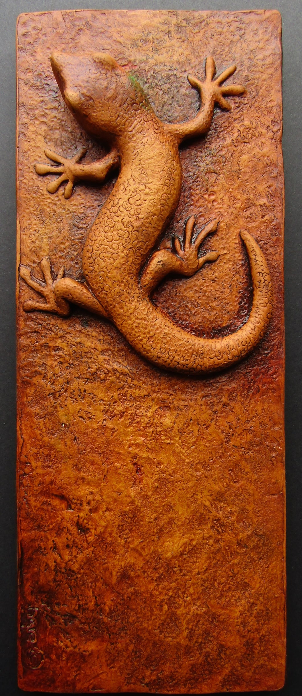 Gecko Realistic Lizard Bas Relief Wall Sculpture