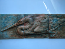 Load image into Gallery viewer, Stalking Heron Concrete Three Panel Wall Sculpture Handmade Art Tile
