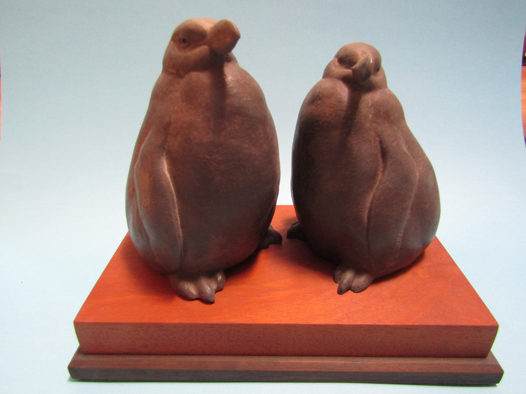 Cape Penguin Pair Stoneware Hand Built Sculpture