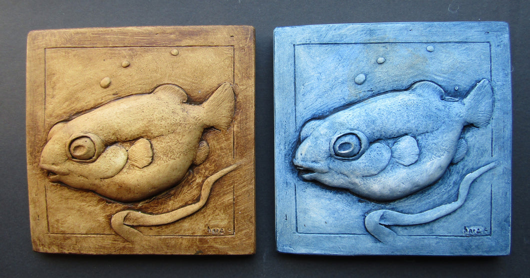 Pea Puffer Fish Bas Relief Wall Sculpture