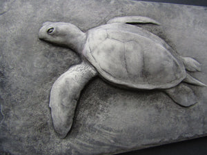 Swimming Green Sea Turtle Pair Concrete Bas Relief Art Tiles