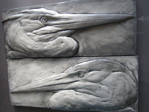 Great Blue Heron Pair Concrete   Sculpture Tiles