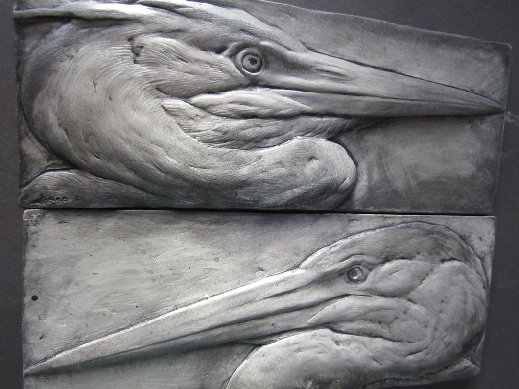 Great Blue Heron Pair Concrete   Sculpture Tiles