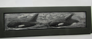Orca Whales Framed Limited Edition Bas Relief Tile