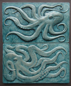 Octopus Pair Concrete Relief Art Tile