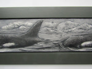 Orca Whales Framed Limited Edition Bas Relief Tile