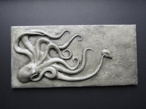 Octopus with Oyster Bas Relief Concrete Hand Made Art Tile