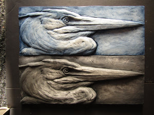 Great Blue Heron Pair Concrete   Sculpture Tiles