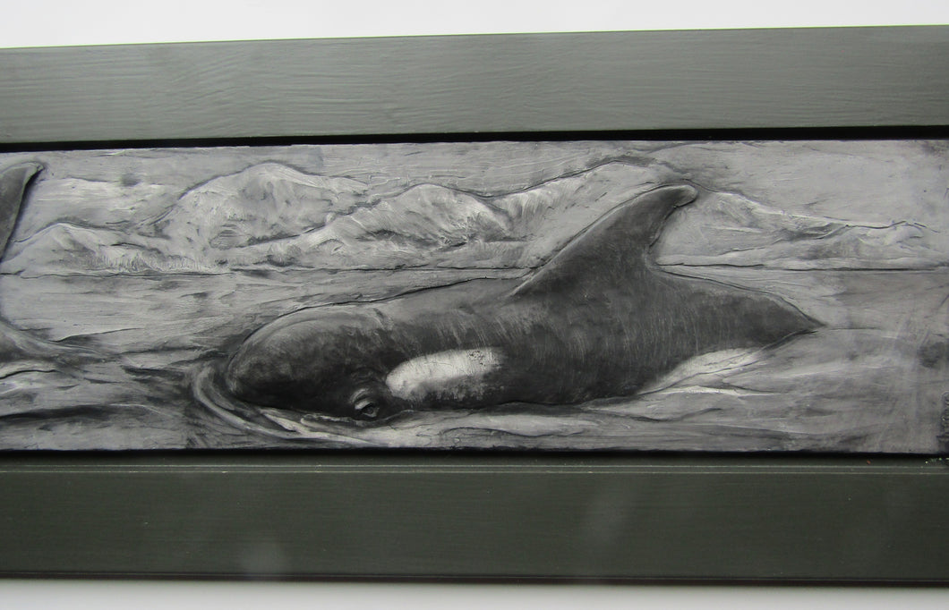 Orca Whales Framed Limited Edition Bas Relief Tile