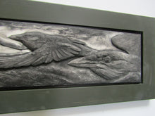 Load image into Gallery viewer, Three Crows Flying Limited Edition Framed Hand Made Bas Relief Tile
