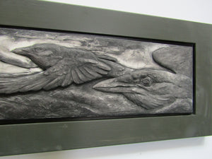 Three Crows Flying Limited Edition Framed Hand Made Bas Relief Tile