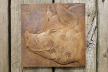 Load image into Gallery viewer, Happy Pig Concrete Relief Sculpture Art Tile
