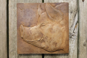 Happy Pig Concrete Relief Sculpture Art Tile