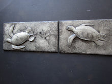 Load image into Gallery viewer, Swimming Green Sea Turtle Pair Concrete Bas Relief Art Tiles
