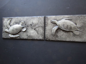 Swimming Green Sea Turtle Pair Concrete Bas Relief Art Tiles