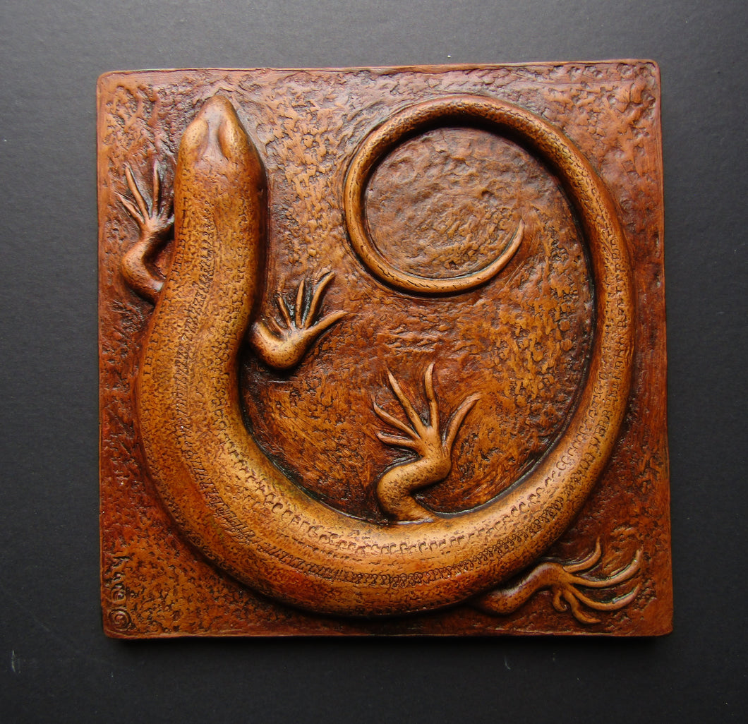 Skink Lizard Relief Sculpture Hand Made  Art Tile Nature Gift