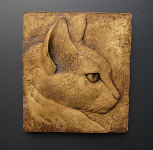 Rufus cat profile Egyptian Bastet Style  wall sculpture