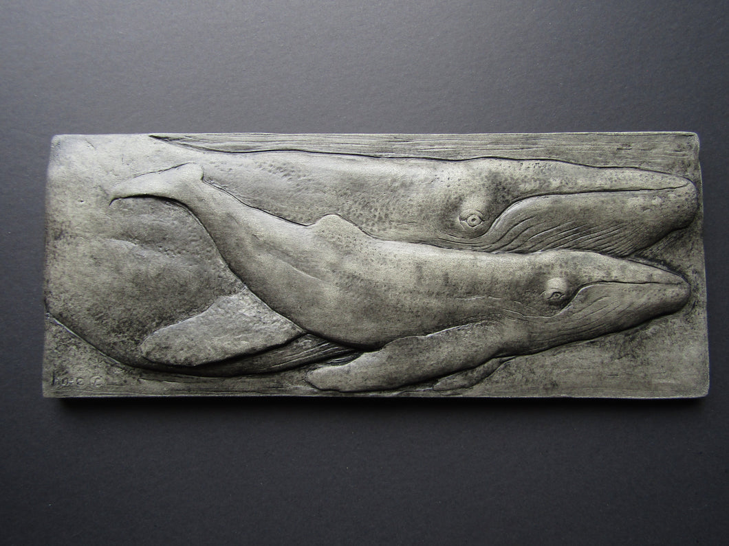 Humpback Whale Pair Bas Relief Art Tile