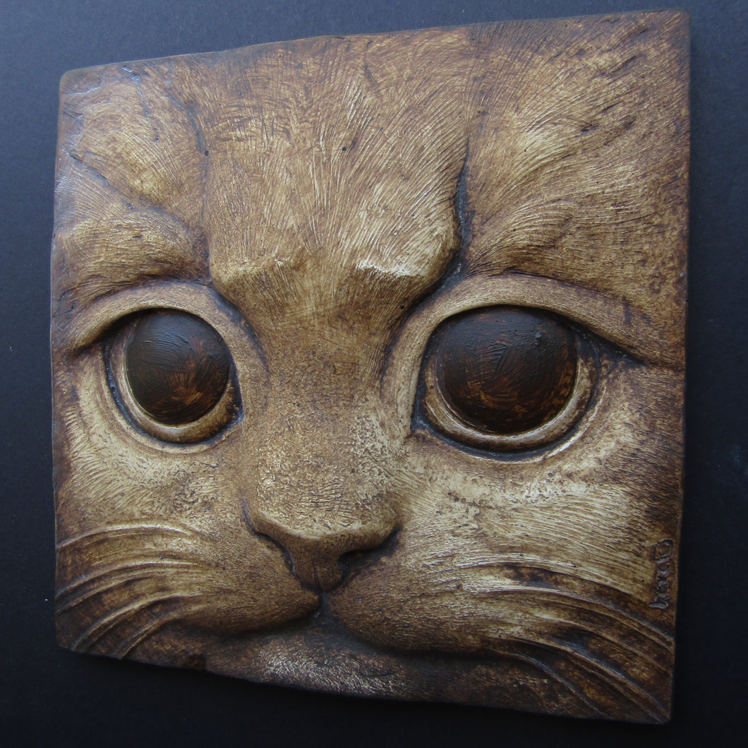 Kitten Face Bas Relief Wall Sculpture