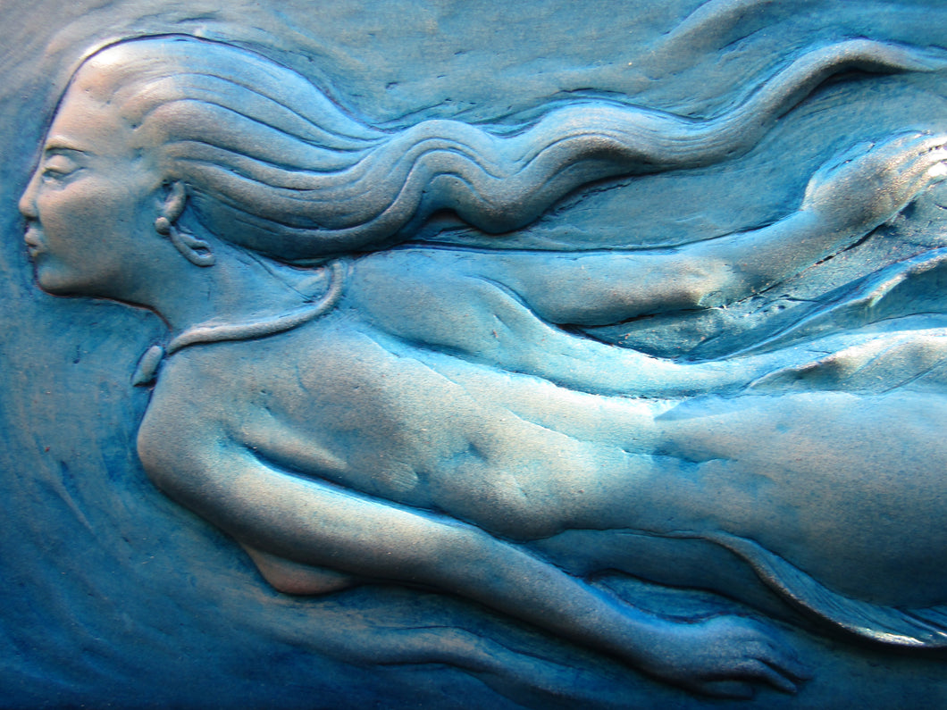 Swimming Mermaid Concrete Relief Sculpture Art Tile