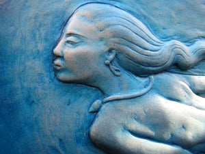 Swimming Mermaid Concrete Relief Sculpture Art Tile