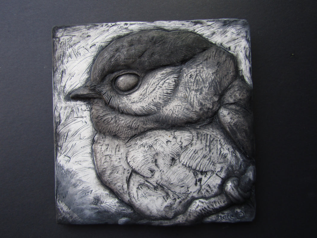 Chickadee Art Bas Relief Hand Made Wall Sculpture