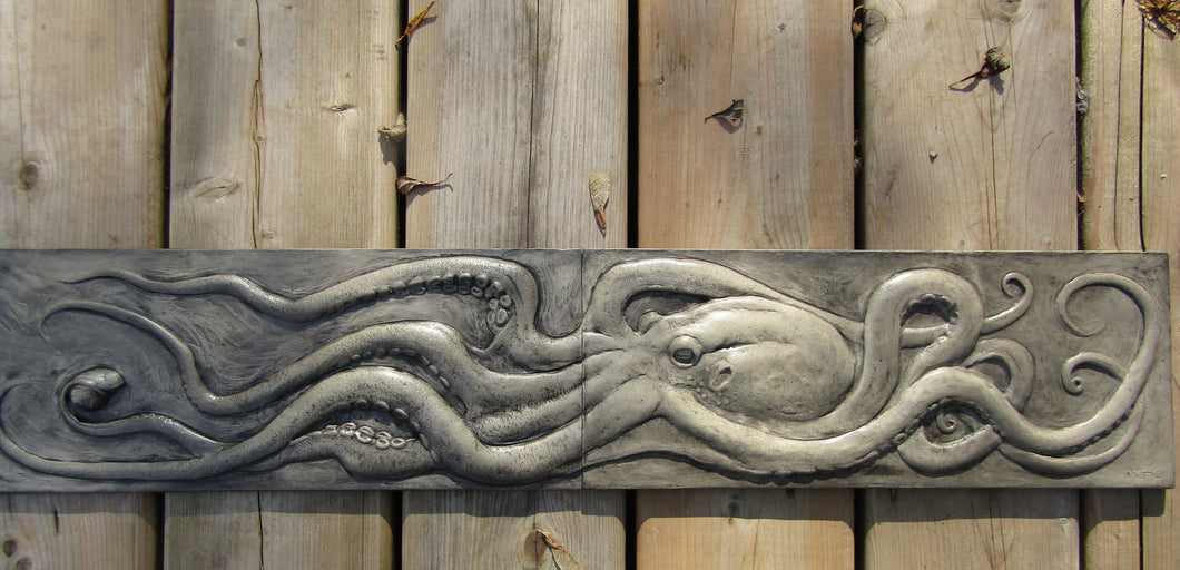 Octopus With Snail Large Hand Made Two Panel Concrete Tile