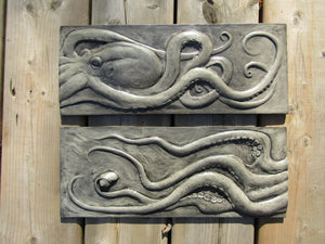 Octopus With Snail Large Hand Made Two Panel Concrete Tile