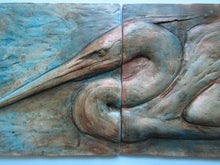 Load image into Gallery viewer, Stalking Heron Concrete Three Panel Wall Sculpture Handmade Art Tile
