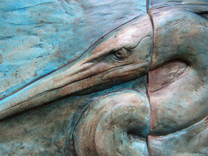 Stalking Heron Concrete Three Panel Wall Sculpture Handmade Art Tile